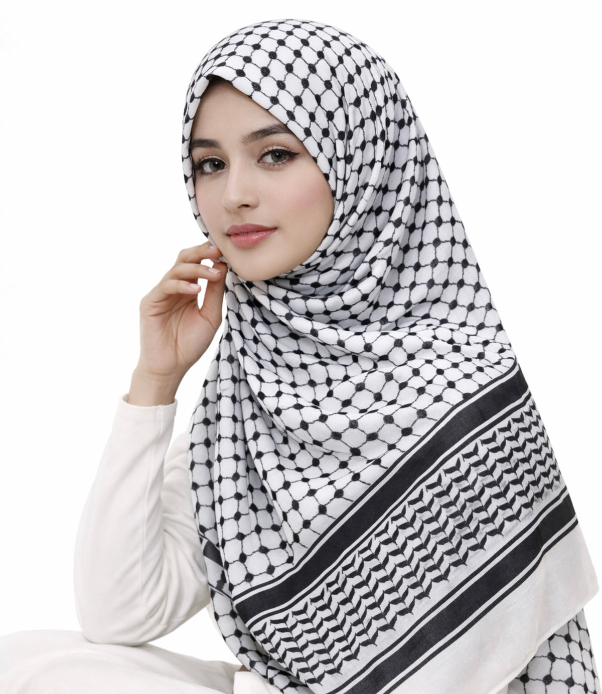 Keffiyeh Chiffon Hijab- Black