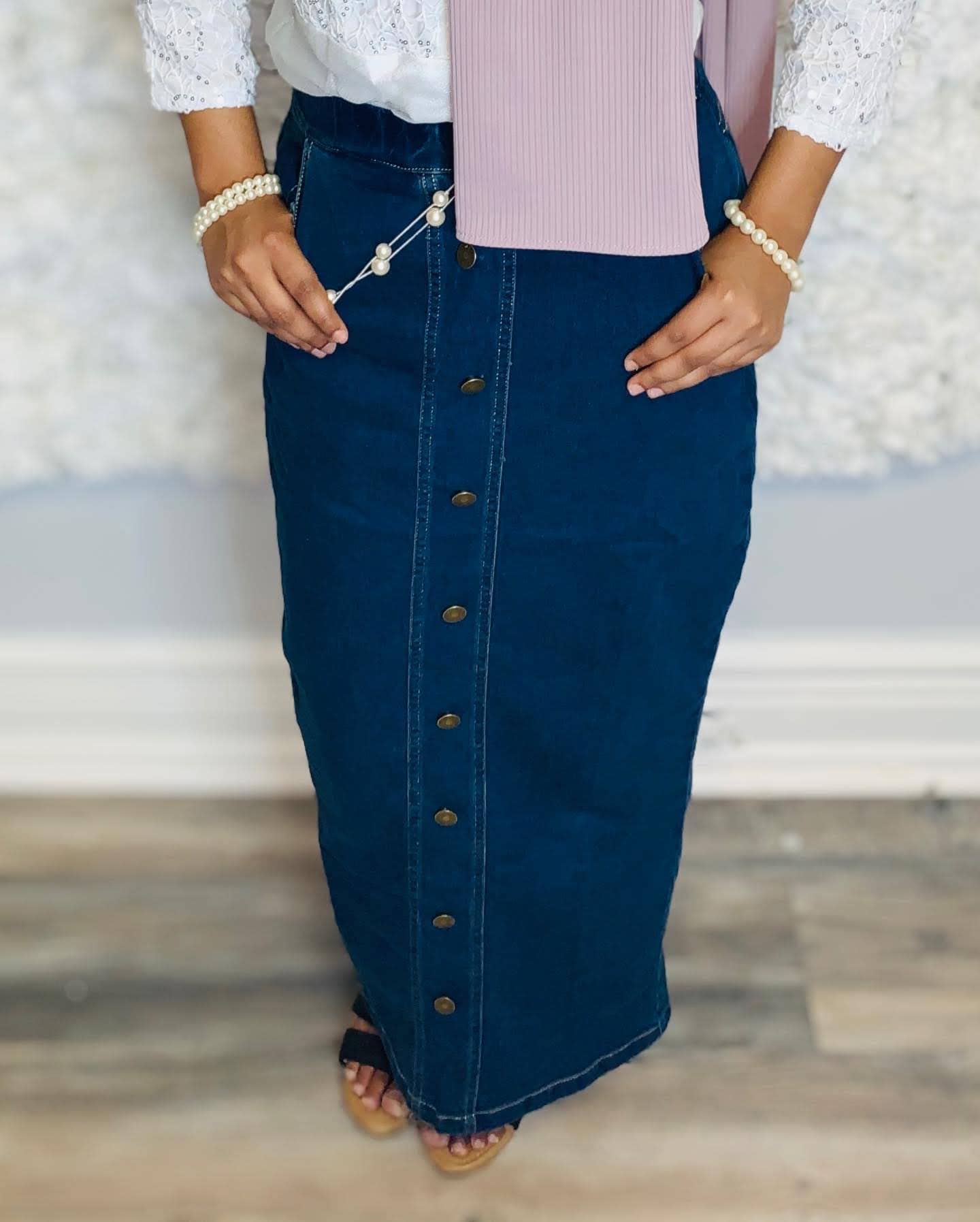 Button Front Denim Pencil Skirt